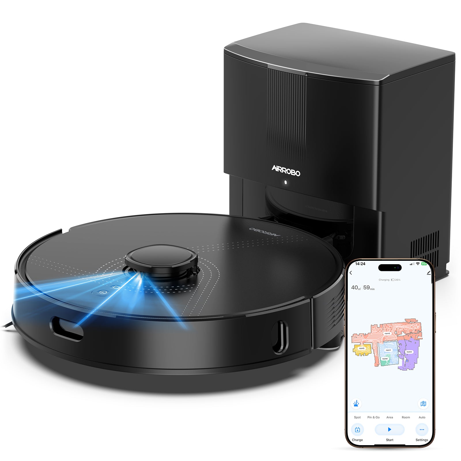 Airrobo Q20+ Robot Vacuum and Mop Self Emptying& Refilling,8000Pa Powerful Suction, Precision Navigation,Multi-Surface, Pet Friendly