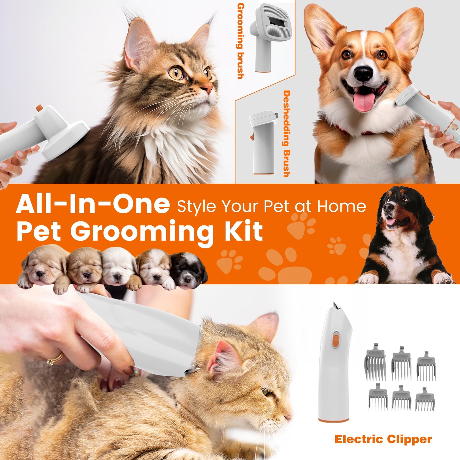 AIRROBO PG10 | 5 in 1 Portable Pet Grooming Kit with Vacuum | Pet Vacuum Groomer