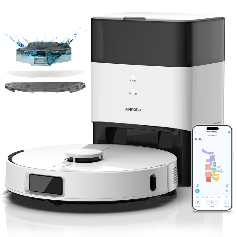 AIRROBO L60+ Self-Empty Robot Vacuum and Mop Cleaner with Ultrasonic Carpet Detection,12,000Pa Suction,Laser Obstacle Avoidance,300min Long Runtime
