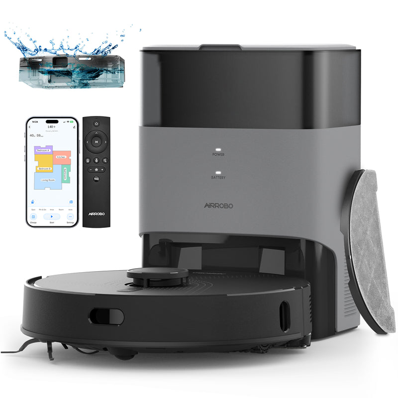 AIRROBO L40+ Robot Vacuum Cleaner and Mop Combo - 75-Day Self-Empty Bin, 240 Min Runtime, App and Voice Control