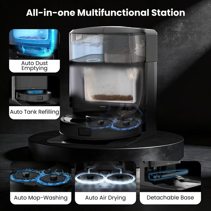 AIRROBO M2 Robot Vacuum and Mop Combo Auto Mop Cleaning and Drying, 15,000Pa Self-Refilling and Self-Emptying Base for 75 Days of Cleaning