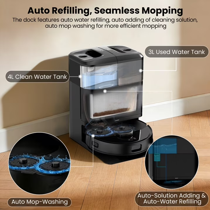AIRROBO M2 Robot Vacuum and Mop Combo Auto Mop Cleaning and Drying, 15,000Pa Self-Refilling and Self-Emptying Base for 75 Days of Cleaning