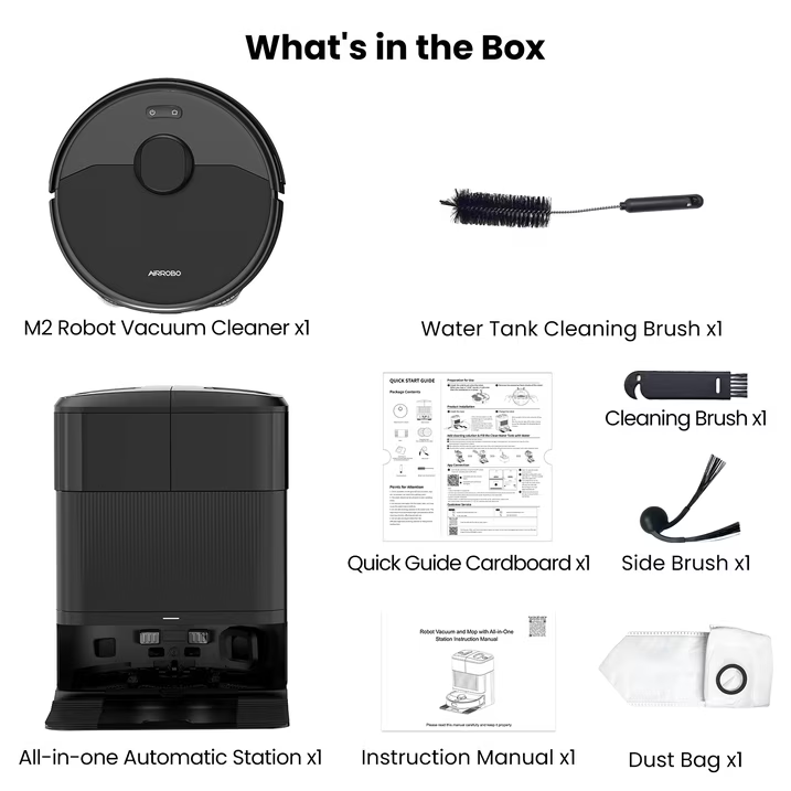AIRROBO M2 Robot Vacuum and Mop Combo Auto Mop Cleaning and Drying, 15,000Pa Self-Refilling and Self-Emptying Base for 75 Days of Cleaning