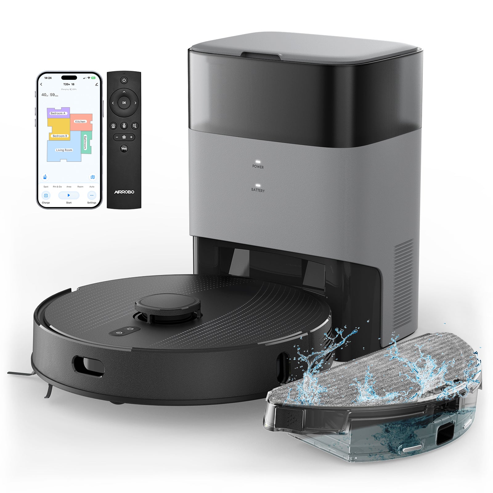 AIRROBO Robot Vacuum and Mop Combo T20 with 60 Days Self-Empty Station Voice Control Home Mapping