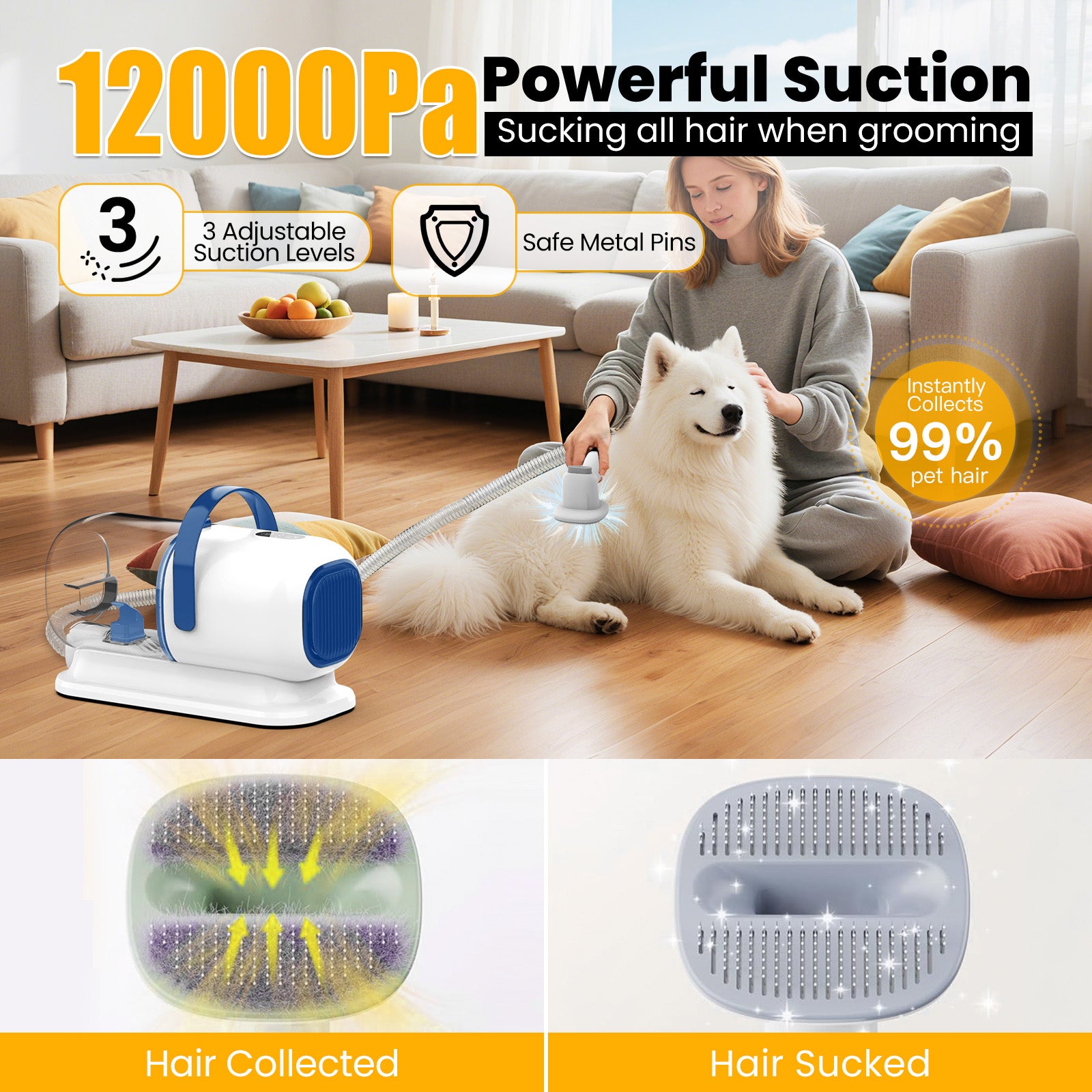 AIRROBO Dog Grooming Kit, 5 Grooming Tools, Pet Grooming Vacuum, Dog Clippers Kit GP04