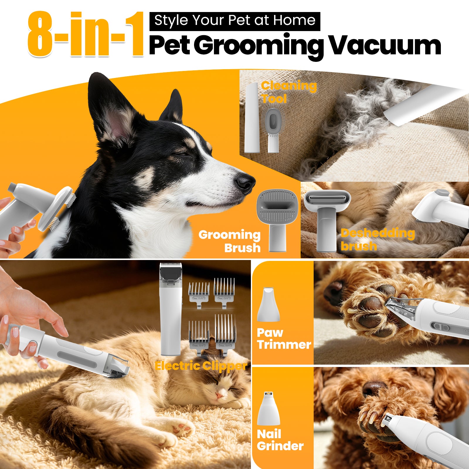 AIRROBO GP04 Plus Dog Grooming Kit with Vacuum, Pet Clippers Set, Low Noise Grooming Tools