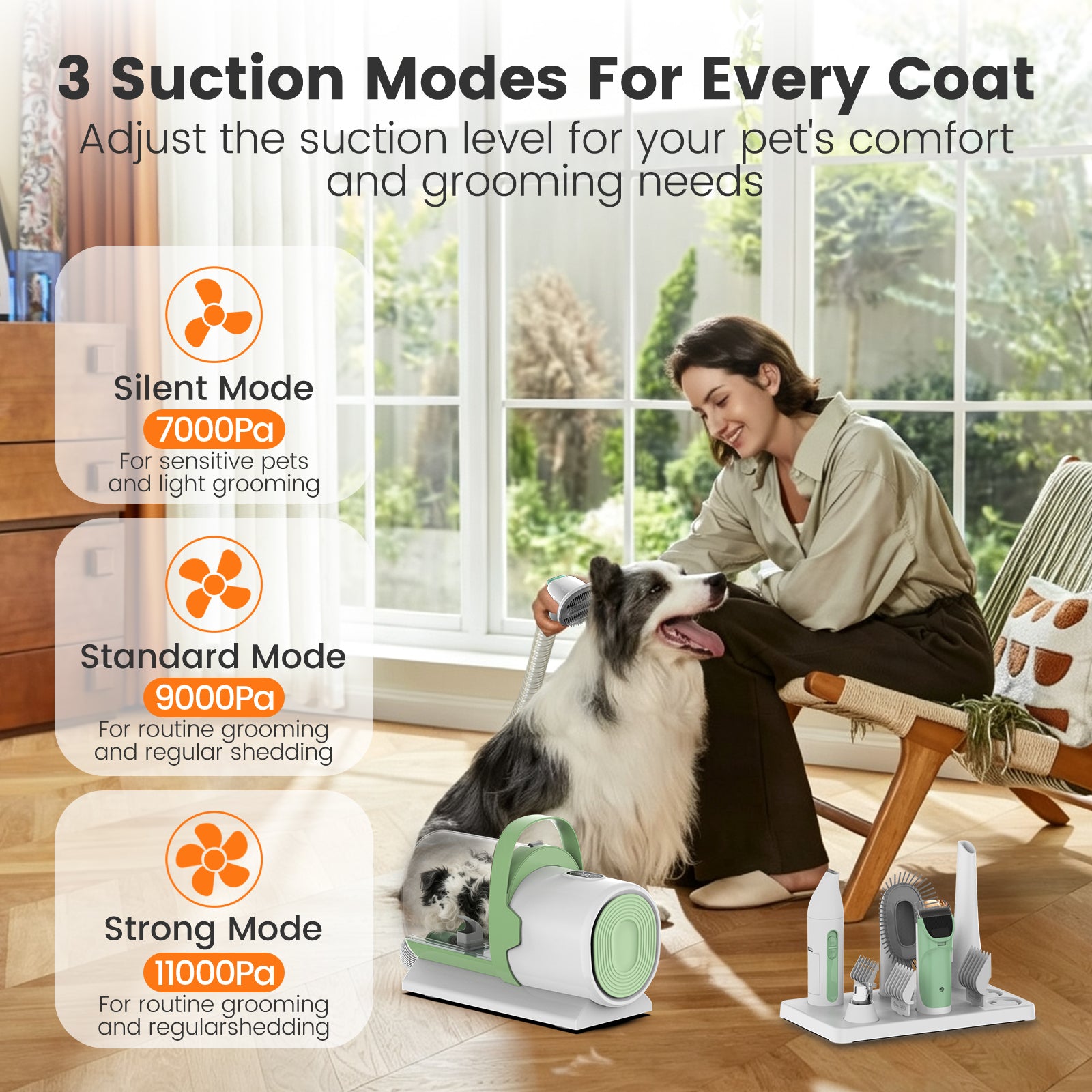 AIRROBO Dog Grooming Kit, 7 Grooming Tools, Pet Grooming Vacuum, Dog Clippers Kit, Low noise, PG80plus