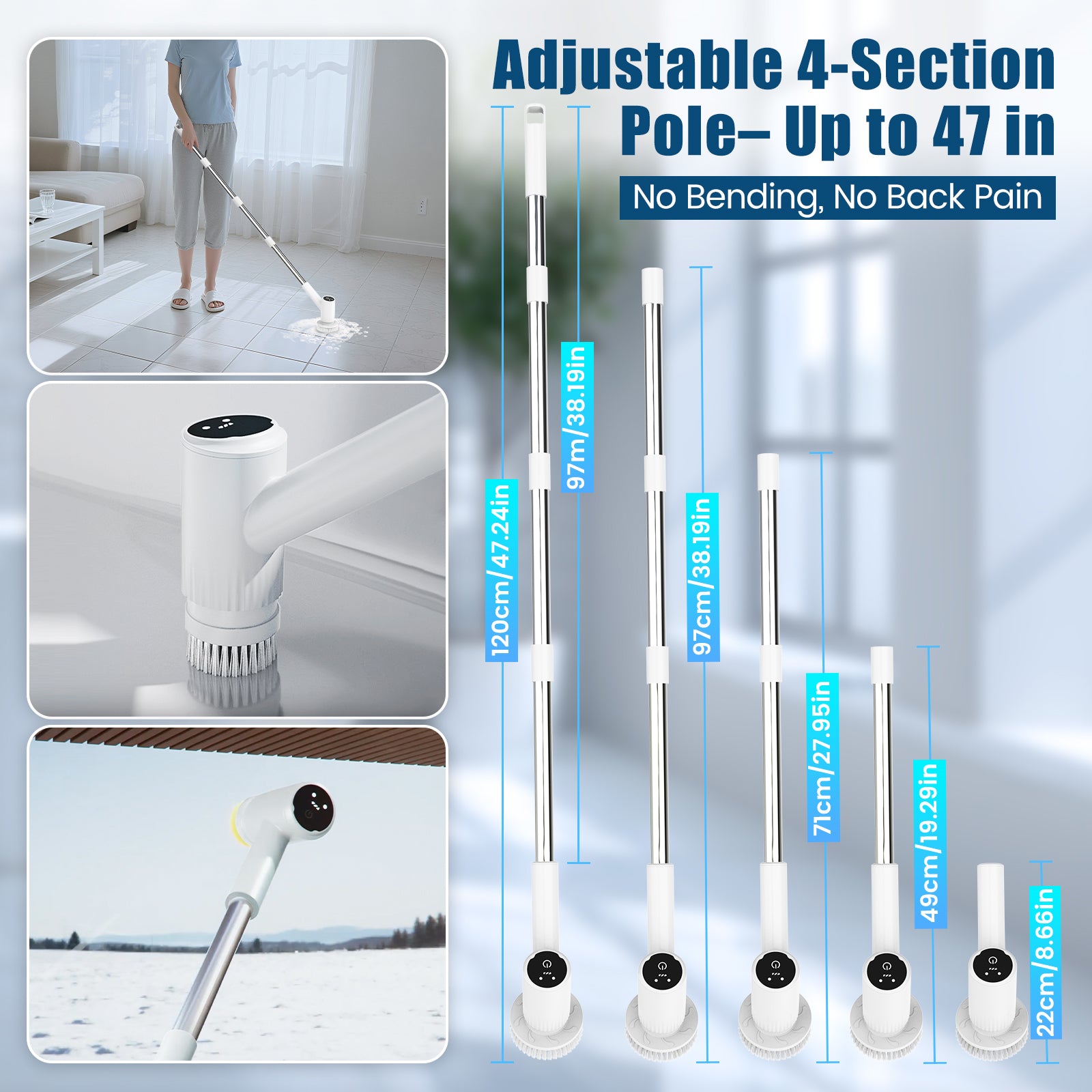 Airrobo BC200 Electric Spin Scrubber - Cordless Cleaning Brush with Power Shower Scrubber & Extension Handle, 4 Heads Electronics Cleaning Brush