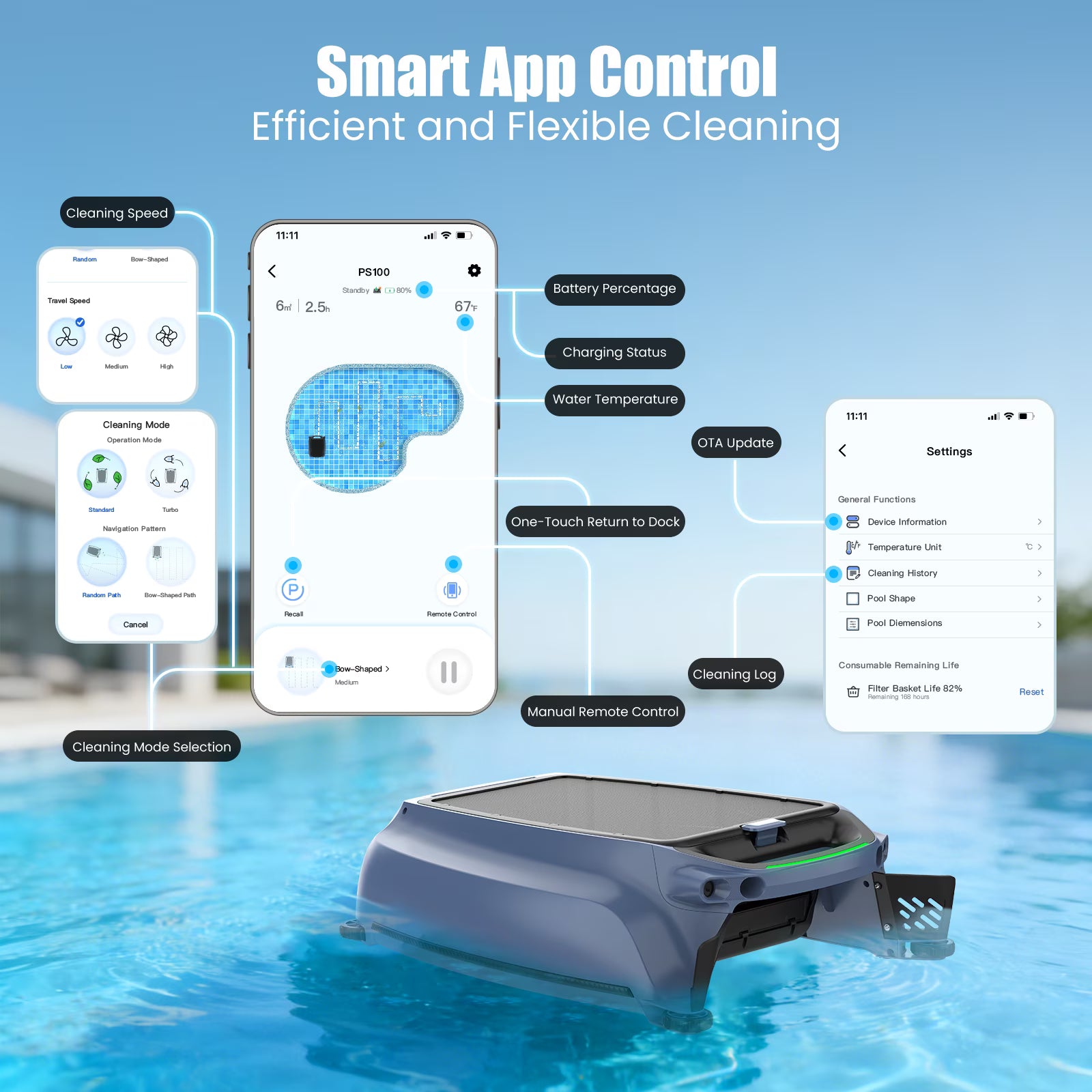 AIRROBO Solar Pool Skimmer SP200-A, Robotic Pool Surface Cleaner with 24 Hours Continuous Cleaning & App Control, Black