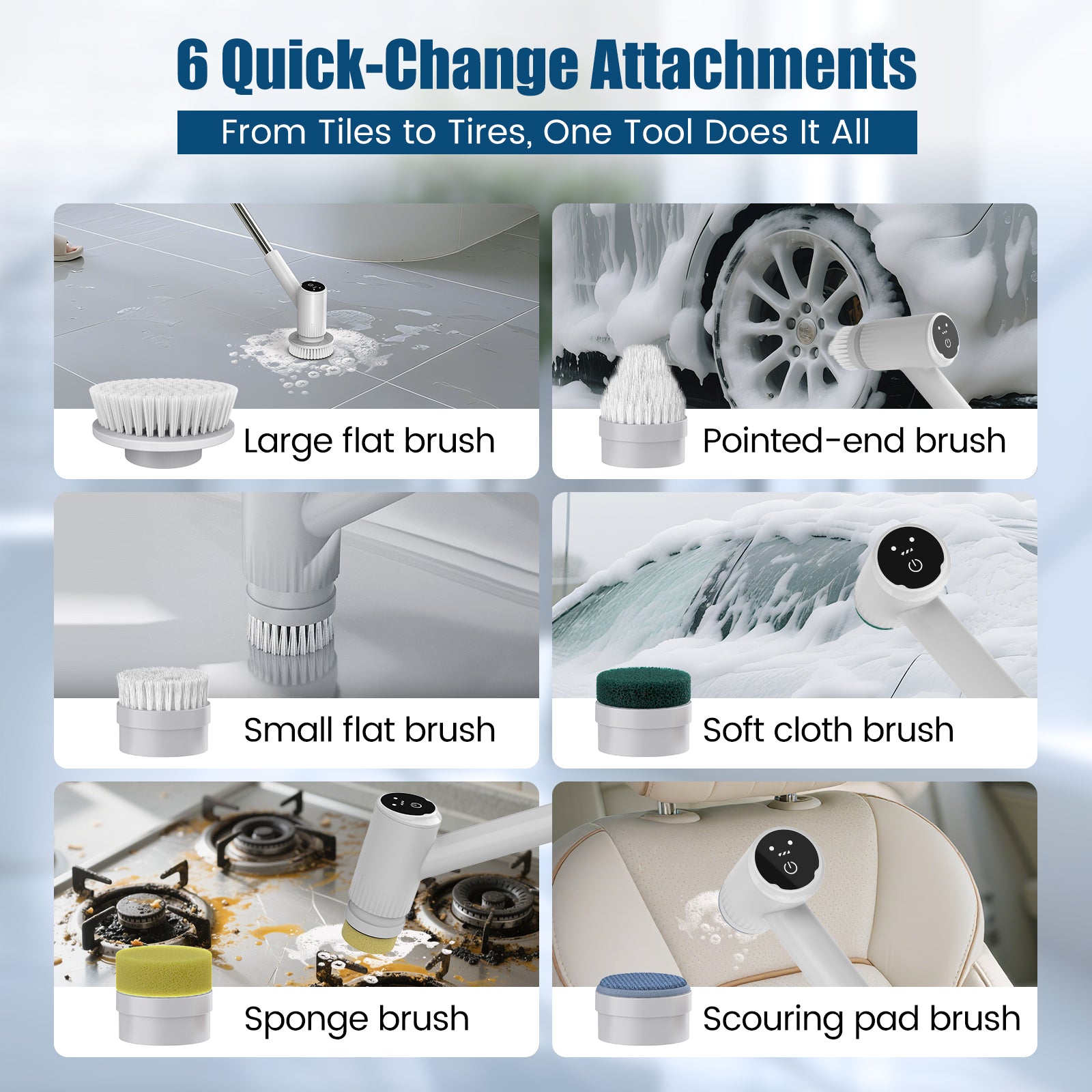 AIRROBO CB100 Electric Spin Scrubber Cordless Electric Scrubber for Cleaning, 300 Mins Runtime, 6 Brush Heads, 47" Adjustable Handle, IPX7 Waterproof for Bathroom, Kitchen, Floors, Tiles, Car Cleaning