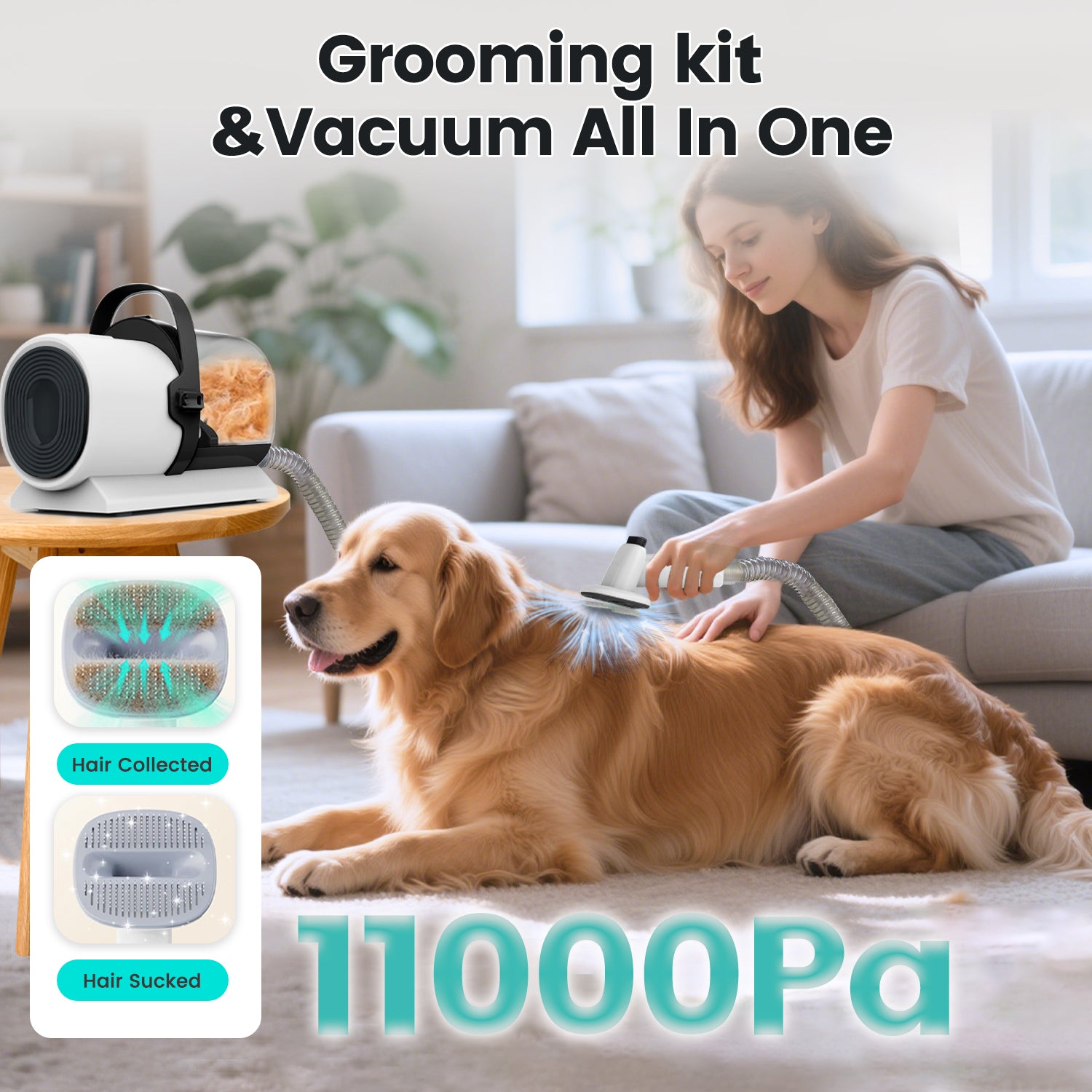 AIRROBO Dog Grooming Kit, 7in1 Dog Grooming Vacuum , 11000Pa Super Suction for Pet Hair,Grooming Vacuum for Shedding Grooming, Low noise,