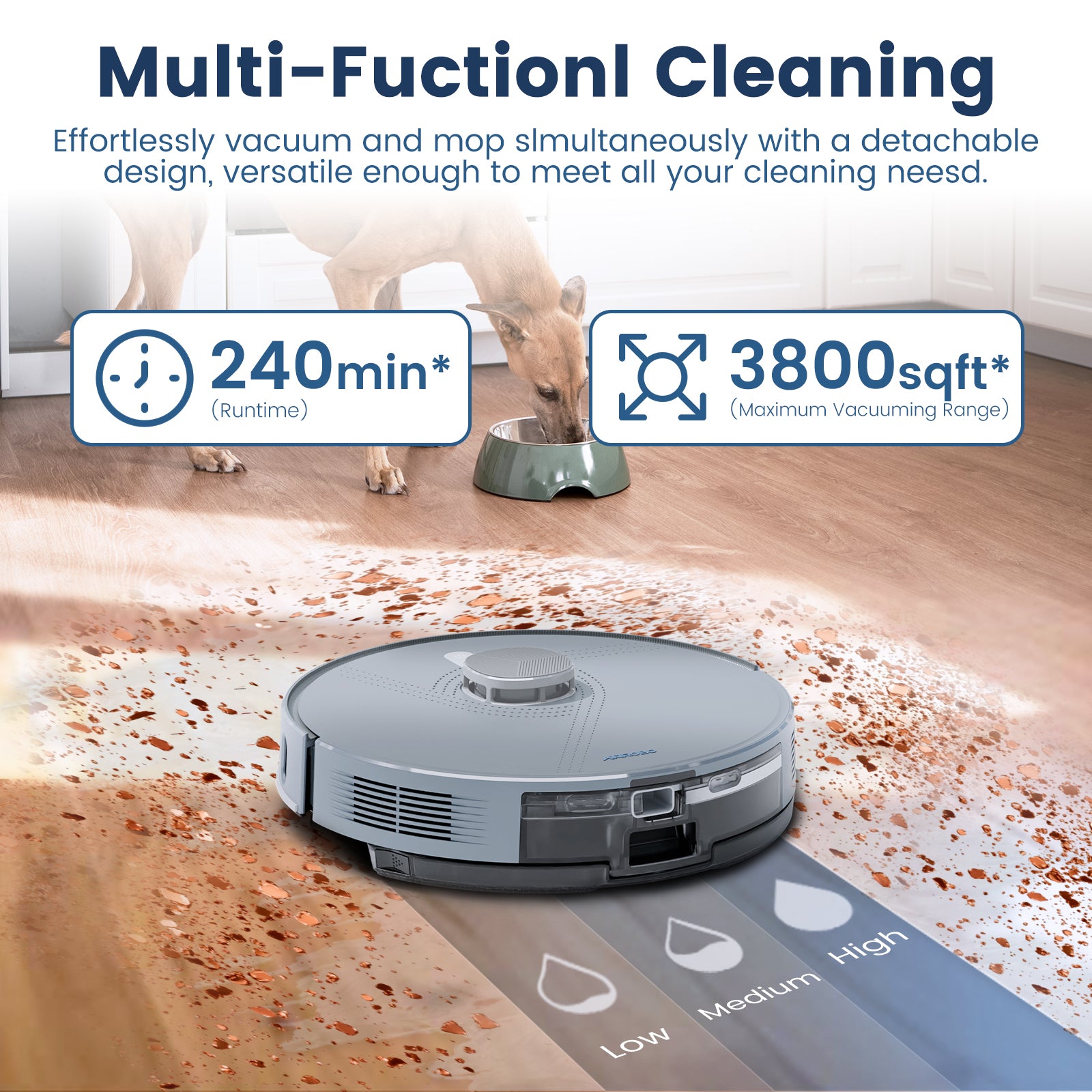AIRROBO L50+ Robot Vacuum & Mops - Self Empty, Ultrasonic Carpet Detection, 75 Days Hands-Free, 240min Runtime, Smart App Control