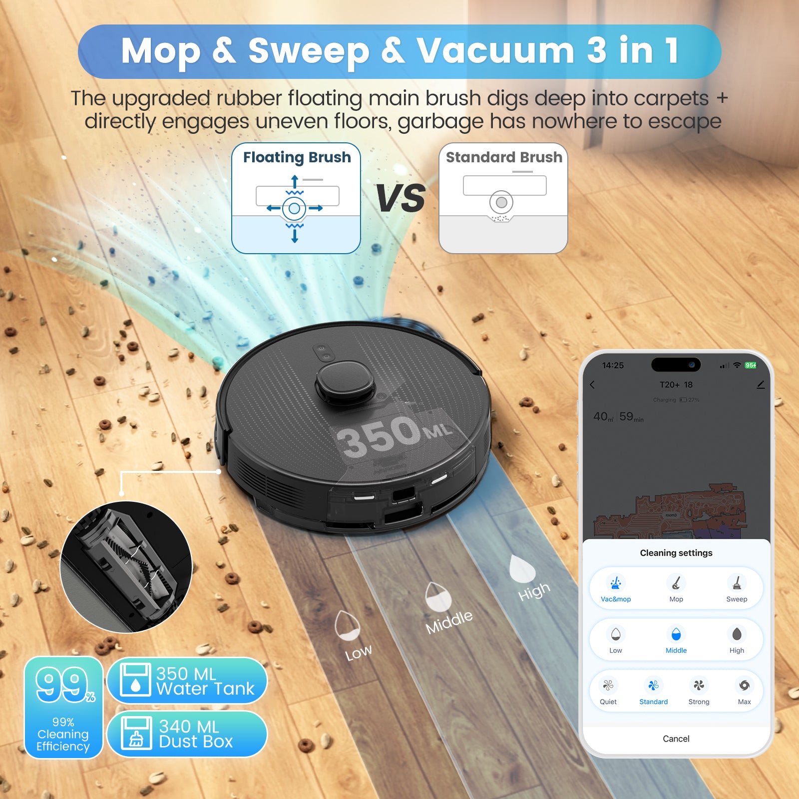 AIRROBO Robot Vacuum and Mop Combo T20 with 60 Days Self-Empty Station Voice Control Home Mapping