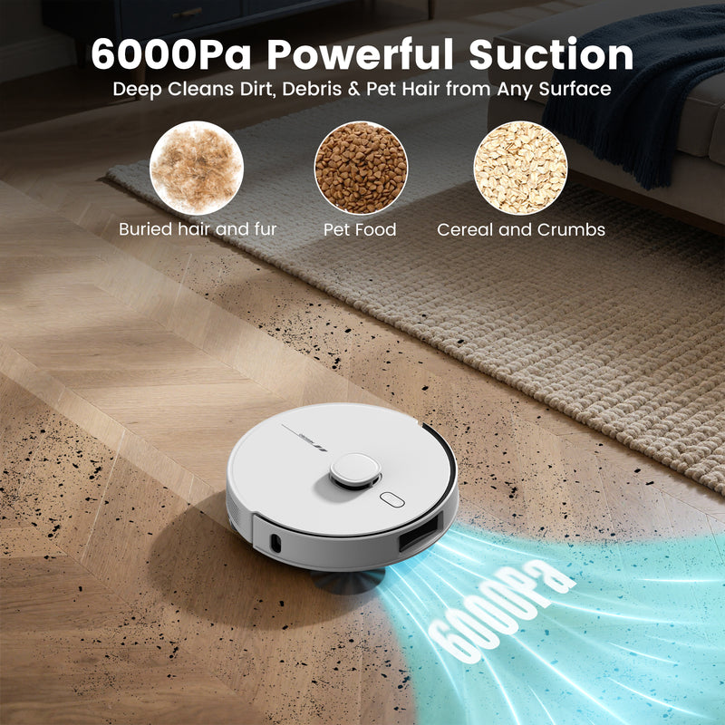 AIRROBO L60+ Self-Empty Robot Vacuum and Mop Cleaner with Ultrasonic Carpet Detection,12,000Pa Suction,Laser Obstacle Avoidance,300min Long Runtime