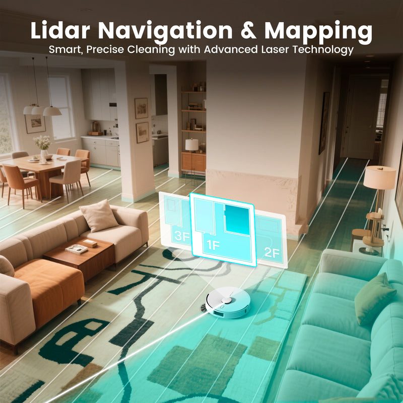 AIRROBO L60+ Self-Empty Robot Vacuum and Mop Cleaner with Ultrasonic Carpet Detection,12,000Pa Suction,Laser Obstacle Avoidance,300min Long Runtime