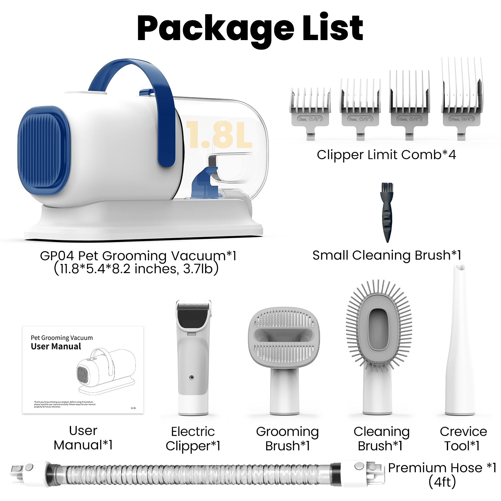 AIRROBO Dog Grooming Kit, 5 Grooming Tools, Pet Grooming Vacuum, Dog Clippers Kit GP04