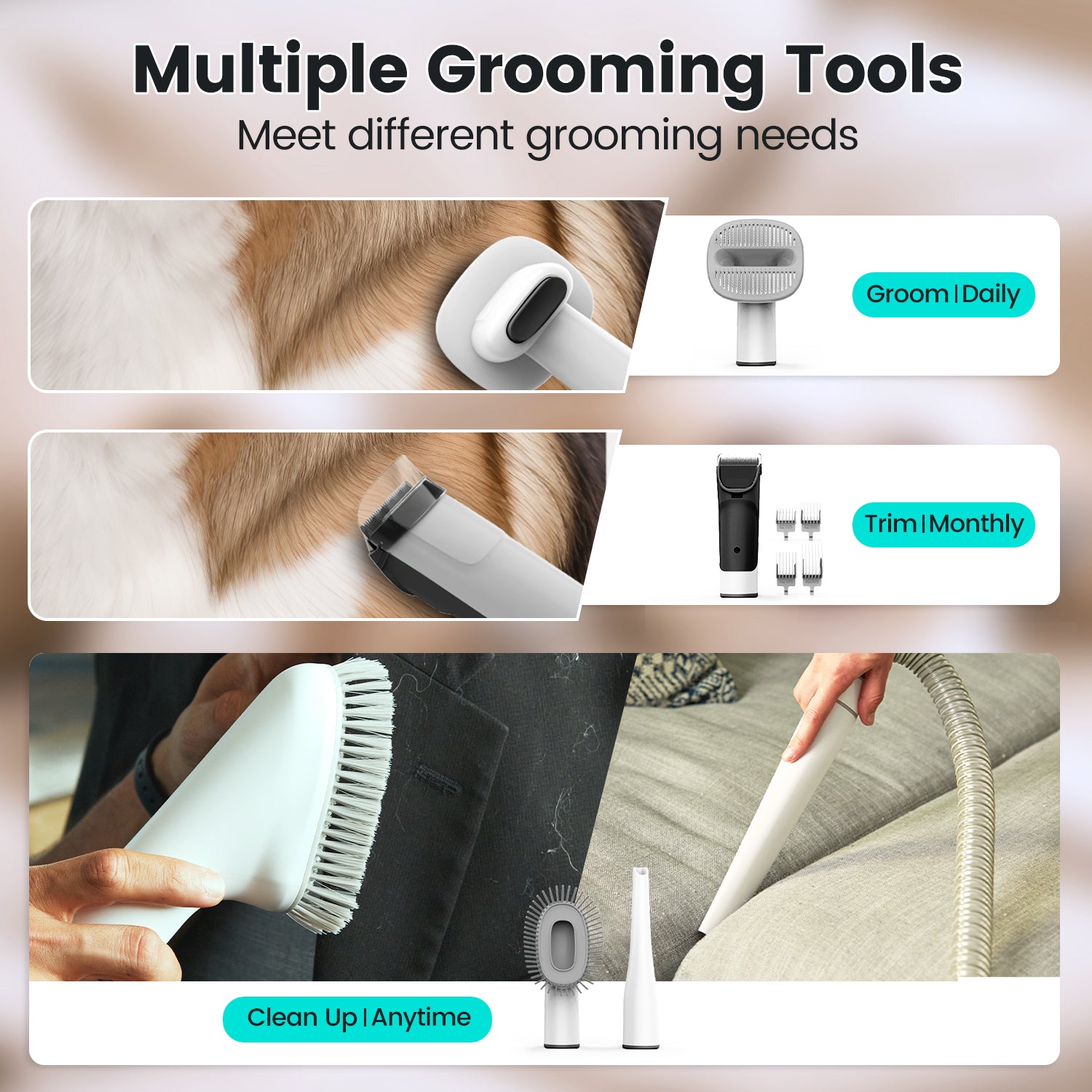 AIRROBO Dog Grooming Kit, 7in1 Dog Grooming Vacuum , 11000Pa Super Suction for Pet Hair,Grooming Vacuum for Shedding Grooming, Low noise,