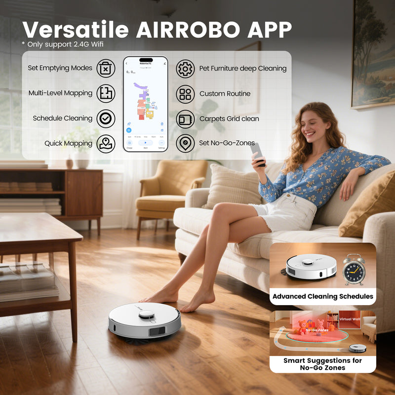 AIRROBO L60+ Self-Empty Robot Vacuum and Mop Cleaner with Ultrasonic Carpet Detection,12,000Pa Suction,Laser Obstacle Avoidance,300min Long Runtime