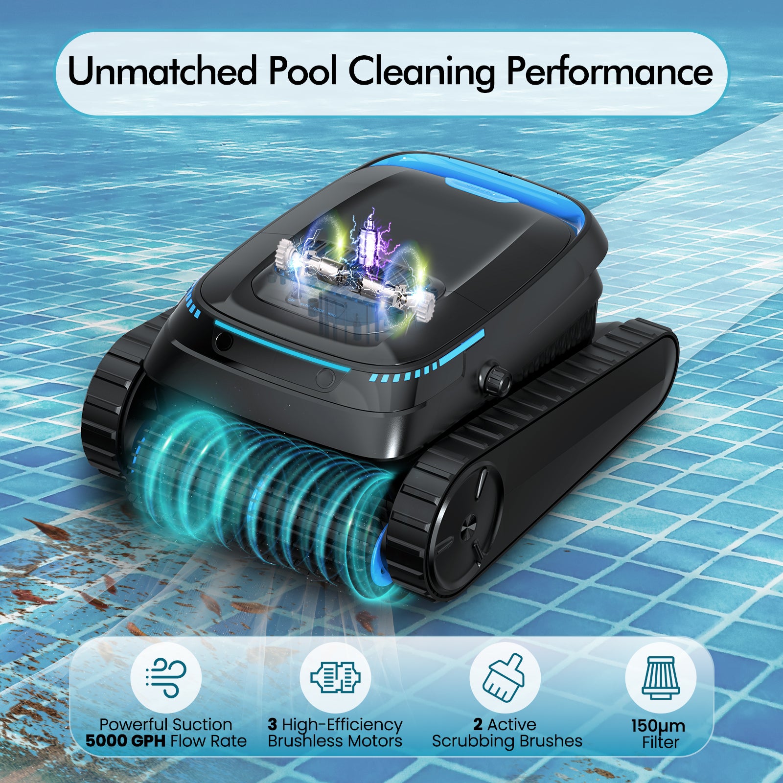 BOTLIFE PC10 Cordless Pool Robot Vacuum for Inground Pools, 5000 GPH Powerful Suction Robotic Pool Cleaner, Wall Climbing & Waterline Scrubbing, 120 Mins Runtime, Smart Navigation for Floor/Wall/Waterline